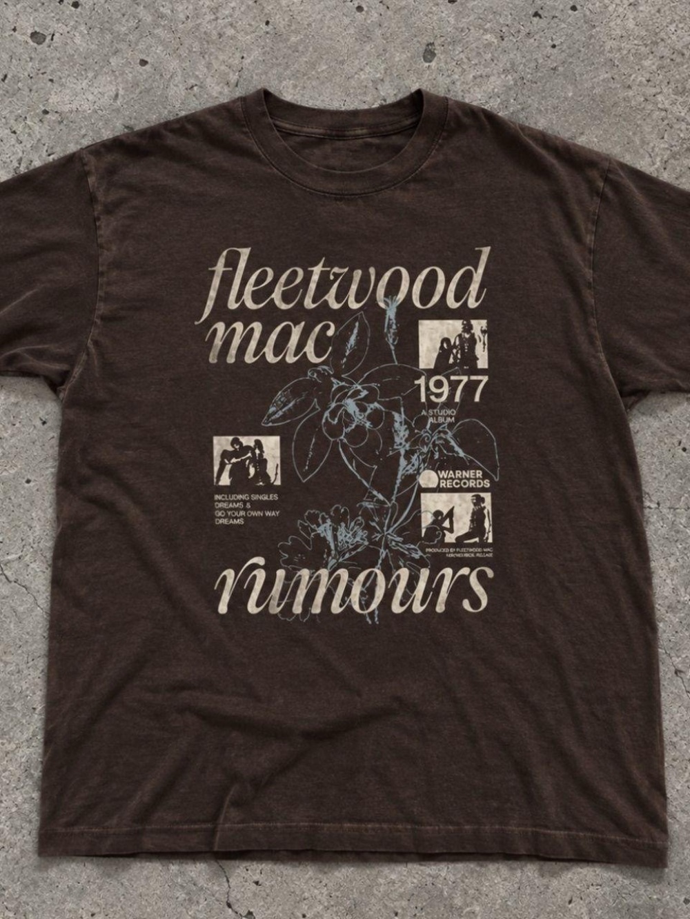 Gildan Fleetwood Mac Rumours Graphic Tee - Brown with Cream Print